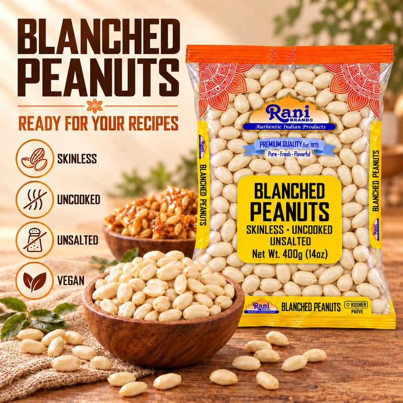 Rani Peanuts Skinless (Blanched, Uncooked) 14oz (400g) ~ All Natural | Vegan | Gluten Friendly | Kosher | Fresh Product of USA ~ Spanish Grade Groundnuts