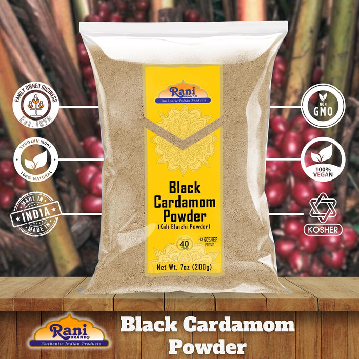 Rani Black Cardamom Powder (Kali Elachi) Indian Spice 7oz (200g) ~ All Natural | Vegan | Gluten Friendly | NON-GMO | Kosher | Indian Origin | Smokey, Tsaoko, Cao Guo, Bach Dan Khau, Badi