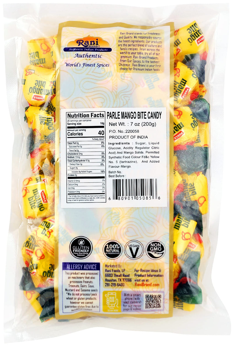 Rani Parle Mango Bite Candy 7oz (200g) Individually Wrapped ~ Indian Tasty Treats | Vegan | Gluten Friendly | NON-GMO | Indian Origin