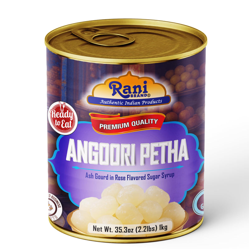 Rani Angoori Petha (Ash Gourd In Rose Flavored Sugar Syrup) 35.3oz (2.2lbs) 1kg, Pack of 6, Approximately 14 pieces, Easy Open Lid ~ Ready to eat | Gluten Free | Non-GMO | Kosher | Indian Origin