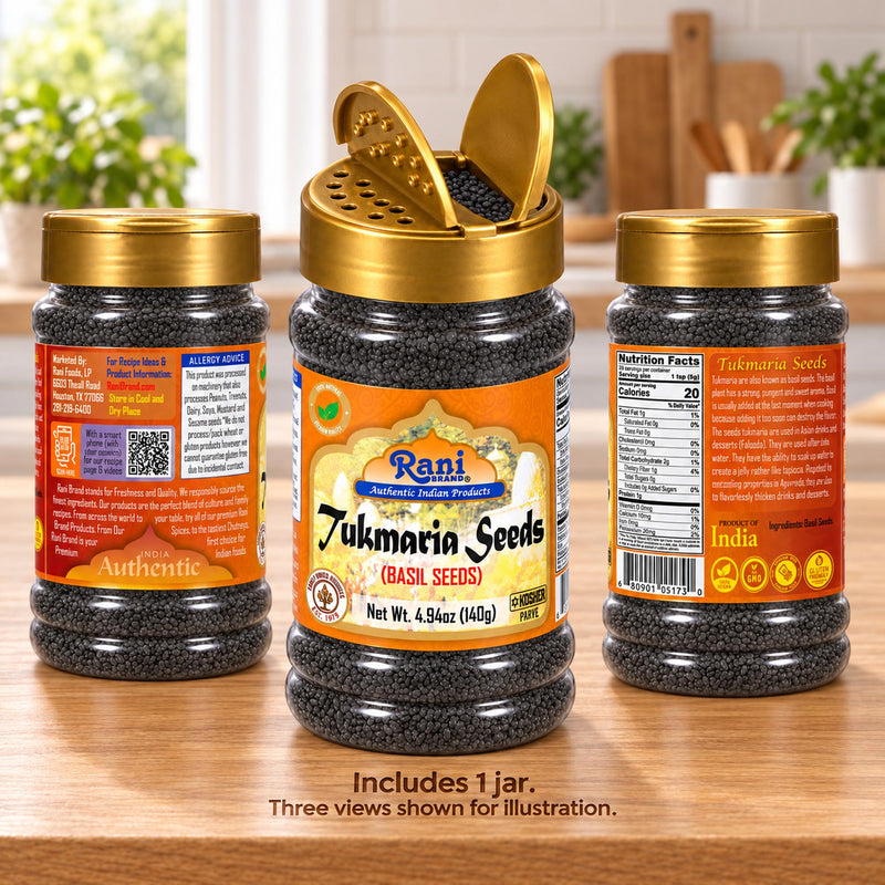 Rani Basil Seeds (Edible Tukmaria, Sabja) 4.94 oz Jar, 15 g Fiber per Serving