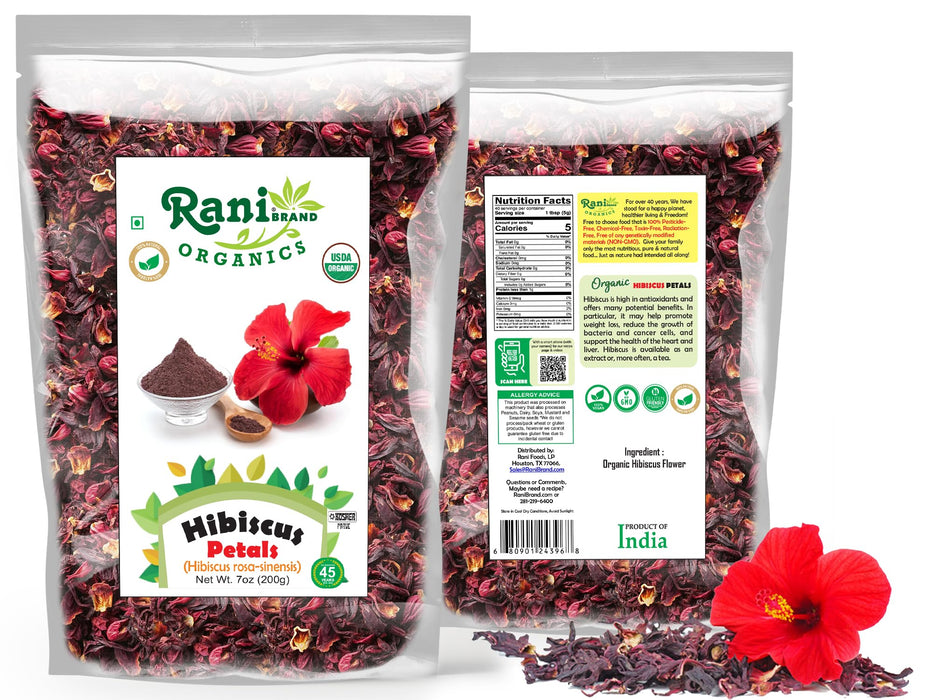 Rani Organic Hibiscus Powder (Hibiscus Rosa-sinensis) 7oz (200g) ~ All Natural | No Color | Gluten Friendly | Vegan | Non-GMO | Kosher | No Salt or fillers | Indian Origin | USDA Organic Certified