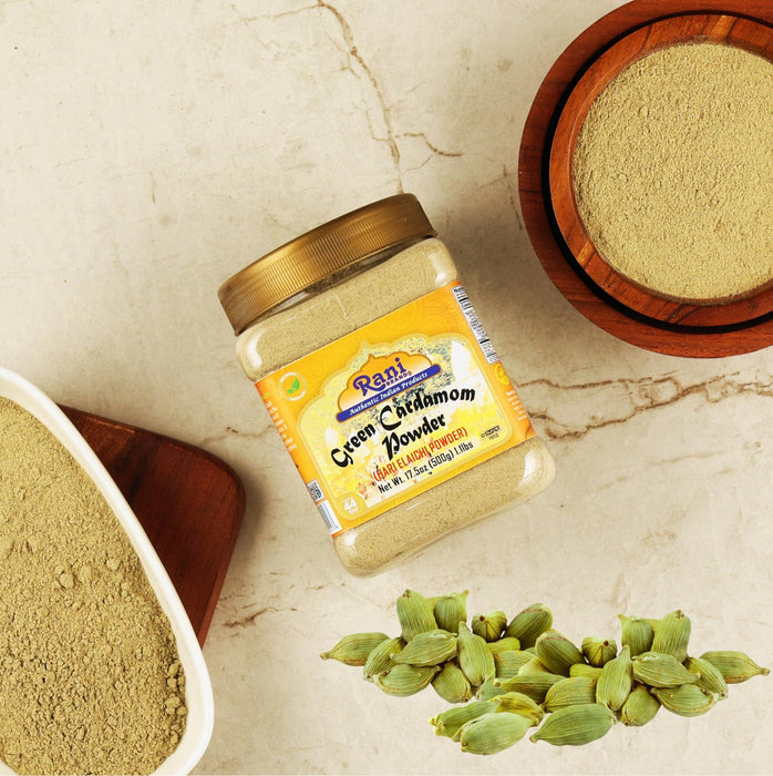 Rani Green Cardamom Pods Powder, Ground with Green Husks (Hari Elachi) 17.5oz (1.1lbs) 500g PET Jar ~ All Natural | Vegan | Gluten Friendly | NON-GMO | Kosher | Product of India