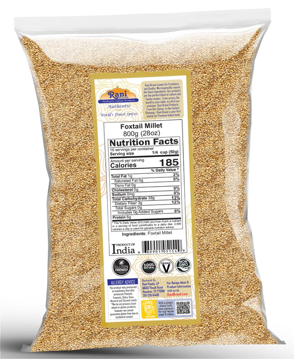 Rani Foxtail Millet Polished (Setaria italica) Ancient Grains 800g (28oz) ~ All Natural | Gluten Friendly | NON-GMO | Kosher | Vegan | Indian Origin