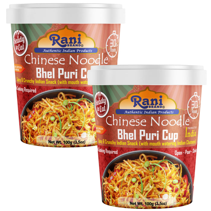Rani Chinese Noodle Bhel Puri Cup (Spicy & Crunchy Indian Snack w/mouth watering Indian Chutneys) 3.5oz (100g), Pack of 2 ~ Ready to Eat | Vegan | NON-GMO | Indian Origin