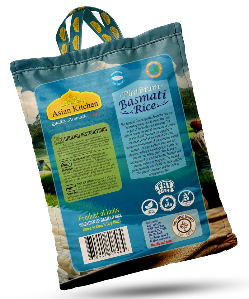 Asian Kitchen Platinum White Basmati Rice Extra Long Aged 40lbs (18.18kg) ~ All Natural | Gluten Friendly | Vegan | Indian Origin | Export Quality