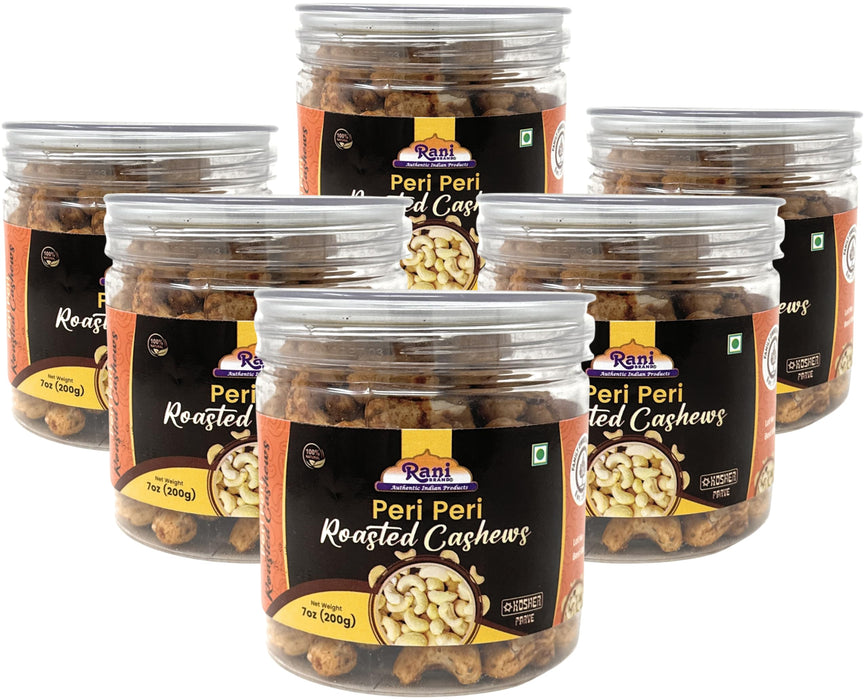 Rani Peri Peri Roasted Cashews 7oz (200g) PET Jar, Pack of 6, Non-Fried, Oil Free ~ All Natural | Vegan | Gluten Friendly | NON-GMO | Kosher | Air Roasted, Crunchy & Flavorful