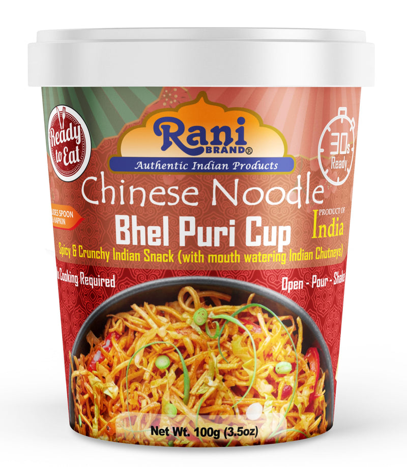 Rani Chinese Noodle Bhel Puri Cup (Spicy & Crunchy Indian Snack w/mouth watering Indian Chutneys) 3.5oz (100g), Pack of 6+1 FREE ~ Ready to Eat | Vegan | NON-GMO | Indian Origin