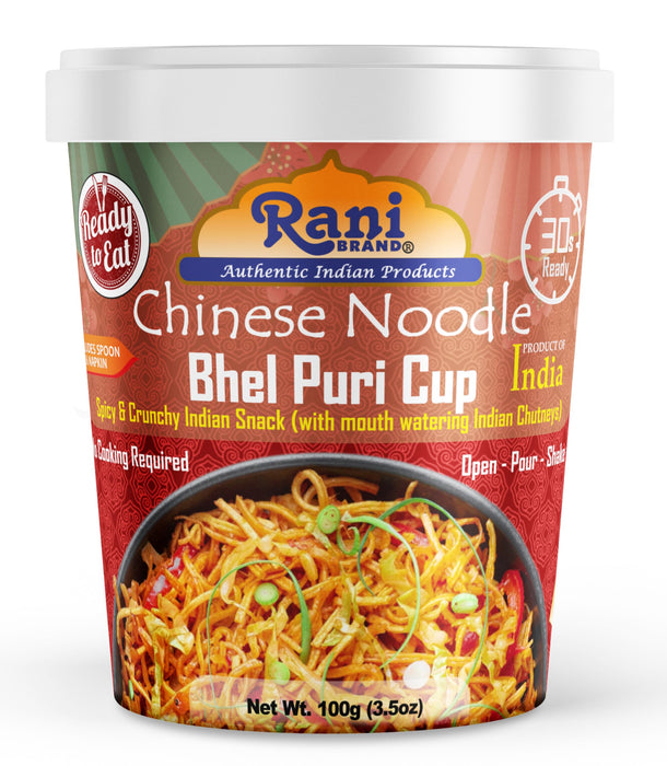 Rani Chinese Noodle Bhel Puri Cup (Spicy & Crunchy Indian Snack w/mouth watering Indian Chutneys) 3.5oz (100g), Pack of 6+1 FREE ~ Ready to Eat | Vegan | NON-GMO | Indian Origin