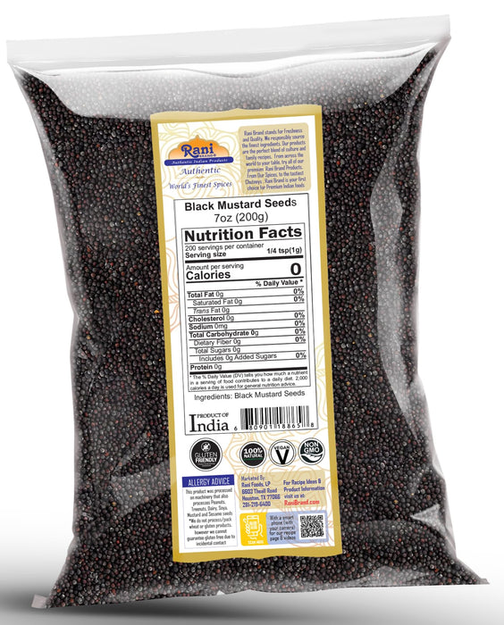 Rani Black Mustard Seeds Whole Spice (Kali Rai) 7oz (200g) ~ All Natural | Gluten Friendly | NON-GMO | Kosher | Vegan