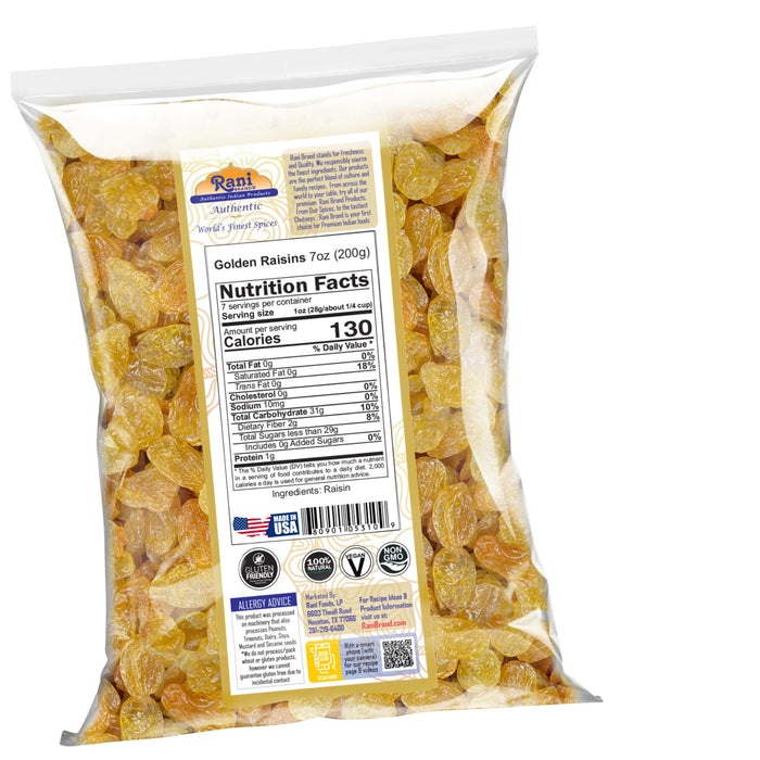Rani Golden Raisins 7oz (200g) ~ All Natural | Gluten Friendly | NON-GMO | Kosher | Vegan | Product of USA