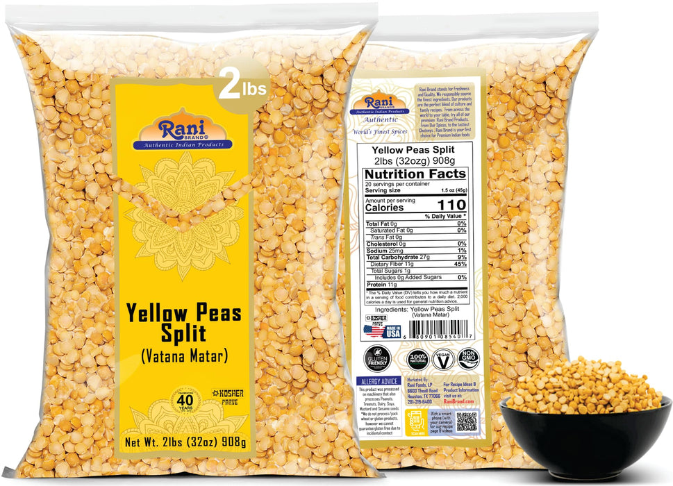 Rani Yellow Peas Split, Dried (Vatana, Matar) 32oz (2lbs) 908g ~ All Natural | Vegan | Gluten Friendly | Kosher | Product of USA