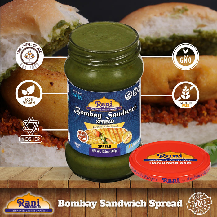 Rani Bombay Sandwich Spread, Mild (Mint & Coriander) 10.5oz (300g) Glass Jar, Ready to Eat ~ Vegan | Gluten Free | NON-GMO | Kosher | Indian Origin