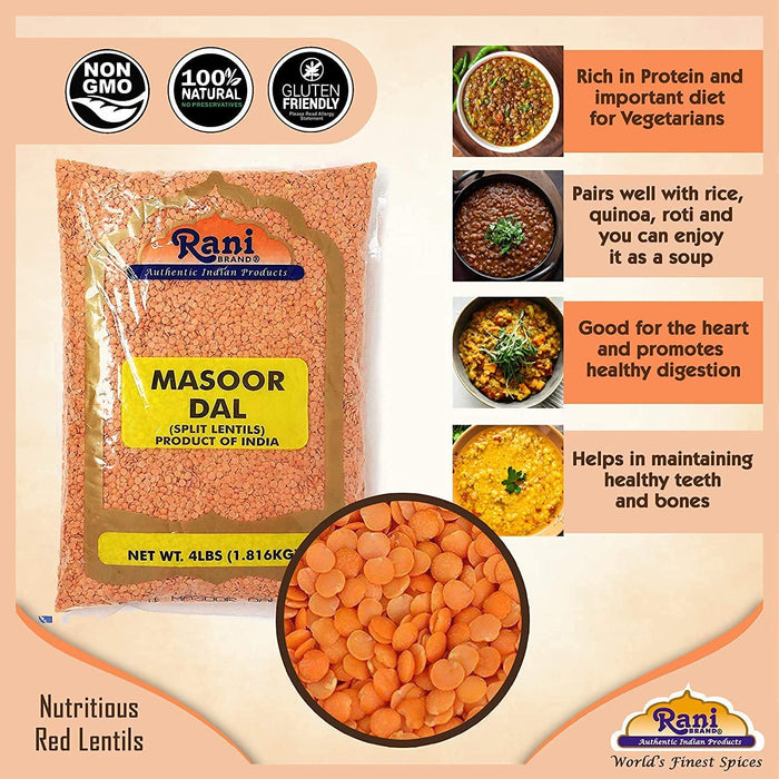Rani Masoor Dal (Indian Red Lentils) Split Gram, 128oz (8lbs) 3.63kg x Pack of 5 (Total 40lbs) Bulk ~ All Natural | Gluten Friendly | NON-GMO | Kosher | Vegan | Indian Origin