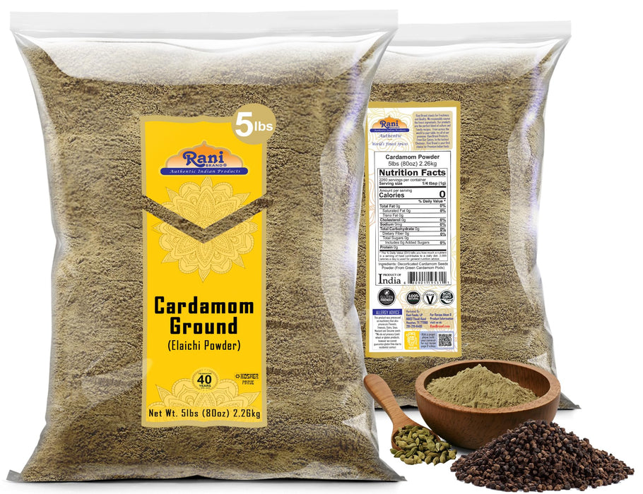 Rani Cardamom (Elachi) Ground, Powder Indian Spice 80oz (5lbs) 2.27kg Bulk ~ All Natural | No Color Added | Gluten Friendly | Vegan | NON-GMO | Kosher | No Salt or Fillers