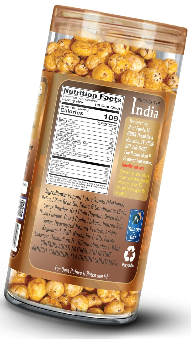 Rani Roasted Makhana (Fox Nut/Popped Lotus Seed) Tandoori Flavor 2.6oz (75g) Ready to eat, Hand Picked Foxnuts ~ High in Protein | Vegan | Gluten Friendly | NON-GMO | Kosher | Indian Origin