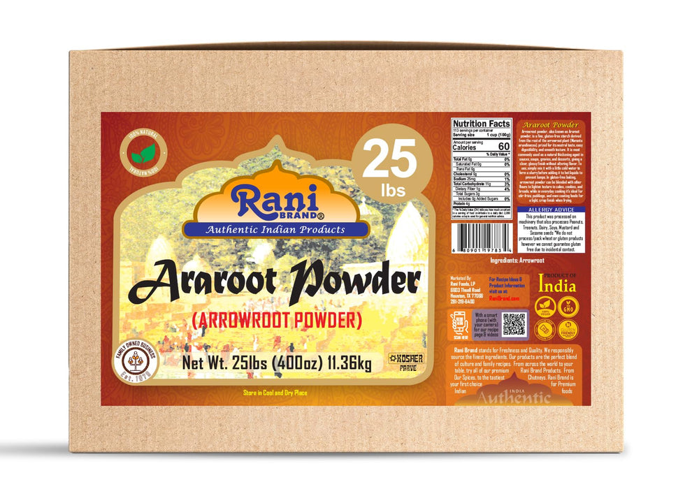 Rani Araroot (Arrowroot) Powder, Starch 400oz (25lbs) 11.36kg Bulk Box ~ All Natural | Gluten Friendly | No Color | Vegan | NON-GMO | Kosher | Indian Origin