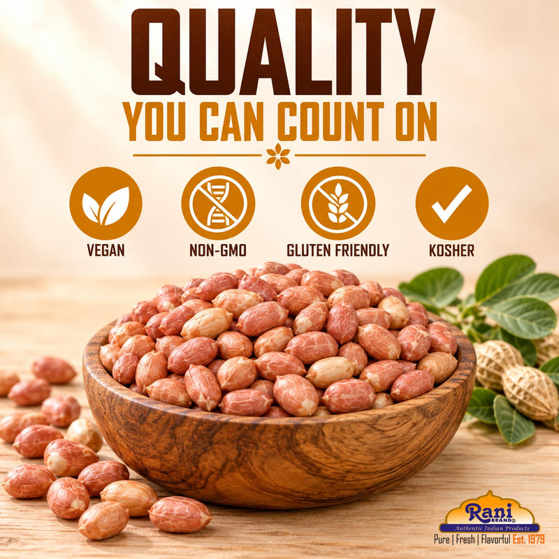 Rani Raw Spanish Peanuts 100% Natural with Skin (uncooked, unsalted) 80oz (5lbs) 2.27kg Bulk ~ Vegan | Gluten Friendly | Fresh Product of USA | Kosher | Red-brown Skin