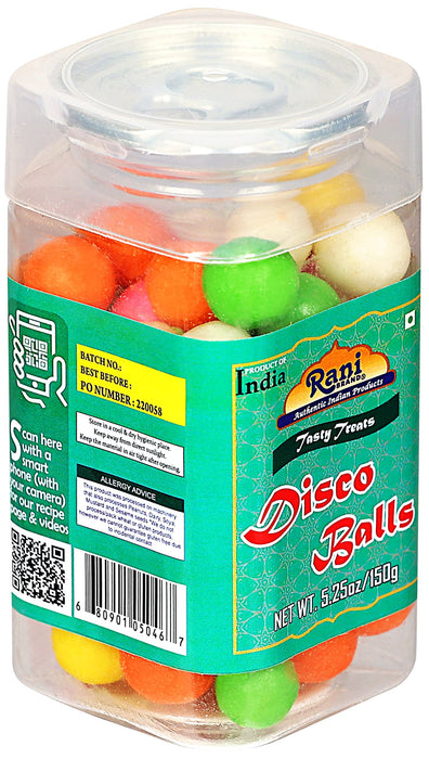 Rani Disco Balls 5.25oz (150g) Vacuum Sealed, Easy Open Top, Resealable Container ~ Indian Tasty Treats | Vegan | Gluten Friendly | NON-GMO | Indian Origin