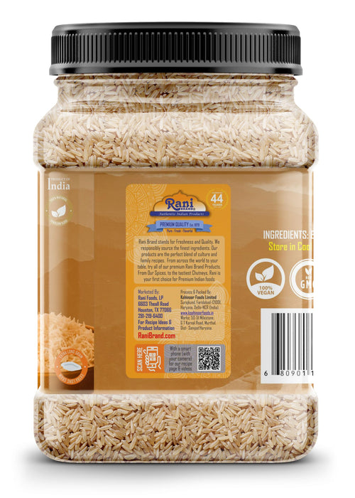 Rani Brown Basmati Rice Extra Long Aged 64oz (4lbs) 1.81kg PET Jar ~ All Natural | Gluten Friendly | Vegan | Indian Origin | Kosher | Export Quality