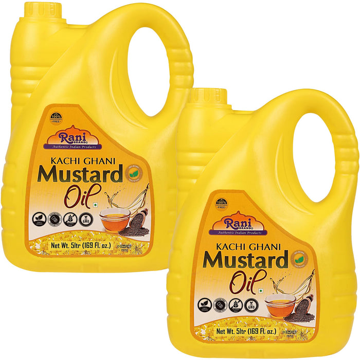Rani Mustard Oil (Kachi Ghani) 169 Ounce (5 Liter) Pack of 2, NON-GMO | Gluten Free | Kosher | Vegan | 100% Natural