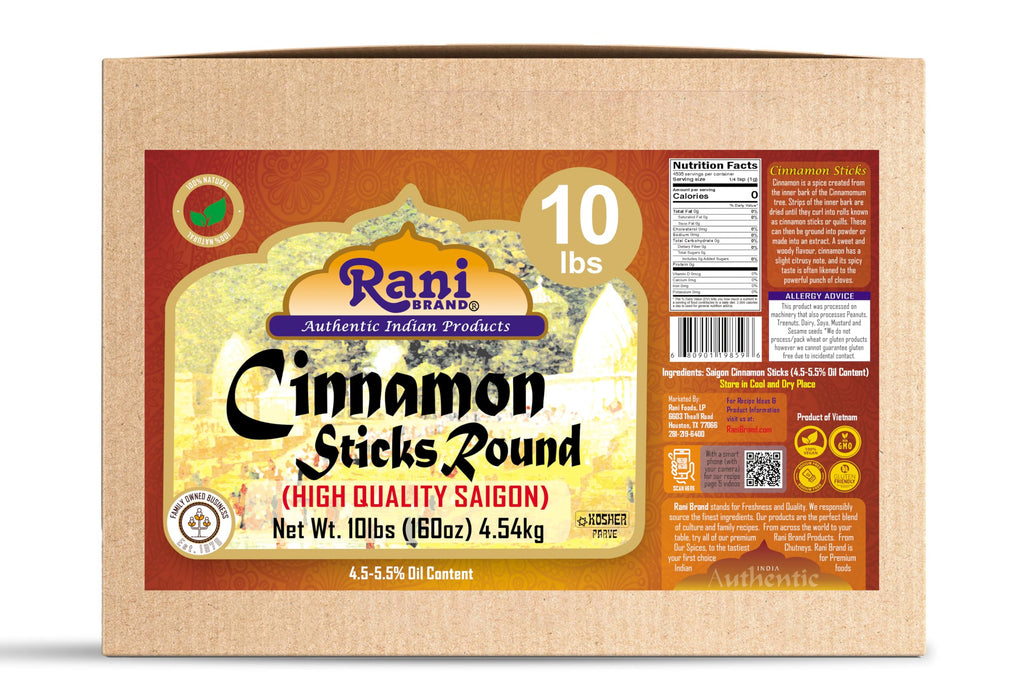 Rani Cinnamon Sticks 160oz (10lbs) 4.54kg Bulk Box - 875-1000 Sticks - Strong Aroma, Perfect for Baking, Cooking & Beverages | 3+ Inches Length - Cassia Saigon Cinnamon from Vietnam | Kosher