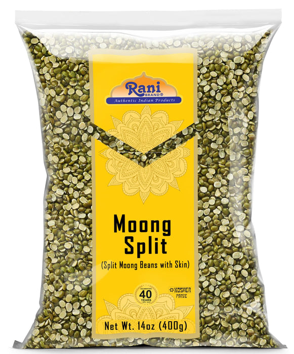 Rani Moong Split (Split Mung Beans with Skin) Lentils Indian 14oz (400g) ~ All Natural | Gluten Friendly | Non-GMO | Kosher | Vegan | Indian Origin