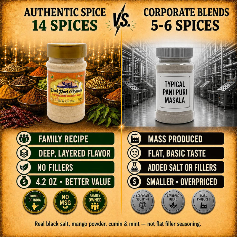 Rani Pani Puri Masala (14-Spice Blend for Indian Spicy Water) 4.2oz (120g) PET Jar ~ All Natural | Vegan | No Colors | Gluten Friendly | NON-GMO | Kosher | Indian Origin, gol gappa