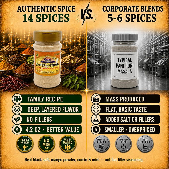 Rani Pani Puri Masala (14-Spice Blend for Indian Spicy Water) 4.2oz (120g) PET Jar ~ All Natural | Vegan | No Colors | Gluten Friendly | NON-GMO | Kosher | Indian Origin, gol gappa