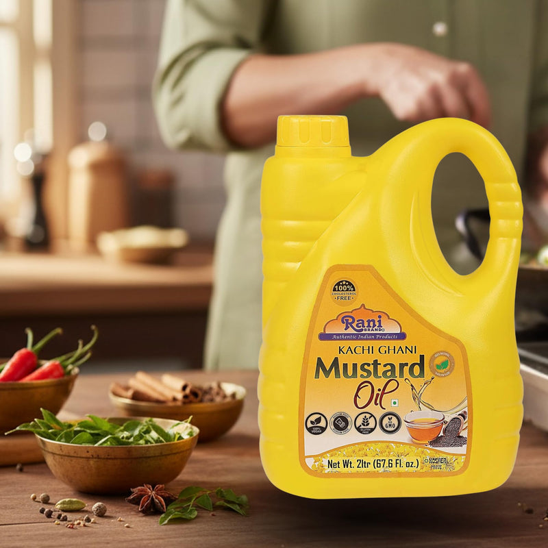Rani Mustard Oil (Kachi Ghani) 67.6 Ounce (2 Liter) NON-GMO | Gluten Free | Kosher | Vegan | 100% Natural