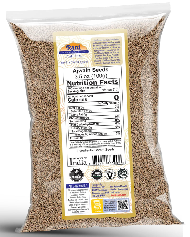 Rani Ajwain Seeds (Carom Bishops Weed) Spice Whole 3.5oz (100g) ~ Natural | Vegan | Gluten Friendly | NON-GMO | Kosher | Indian Origin