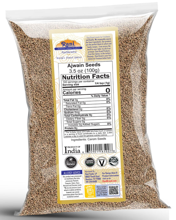 Rani Ajwain Seeds (Carom Bishops Weed) Spice Whole 3.5oz (100g) ~ Natural | Vegan | Gluten Friendly | NON-GMO | Kosher | Indian Origin