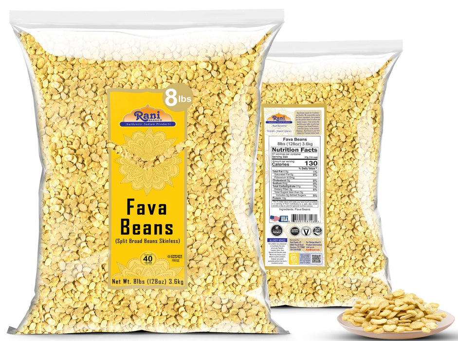 Rani Fava Beans (Split Broad Beans Skinless) 128oz (8lbs) 3.63kg Bulk ~ All Natural | Gluten Friendly | Non-GMO | Kosher | Vegan | Product of USA