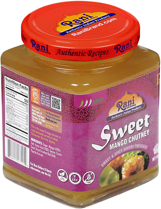 Rani Sweet Mango Chutney (Indian Preserve) 12.3oz (350g) Glass Jar, Ready to eat, Vegan, Pack of 5+1 ~ Gluten Free, All Natural, NON-GMO, Kosher