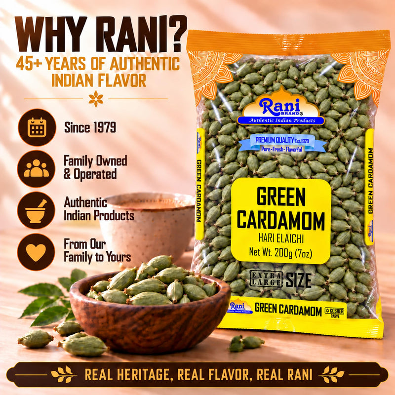 Rani Green Cardamom Pods Spice (Hari Elachi) 7oz (200g) ~ All Natural | Vegan | Gluten Friendly | NON-GMO | Product of India