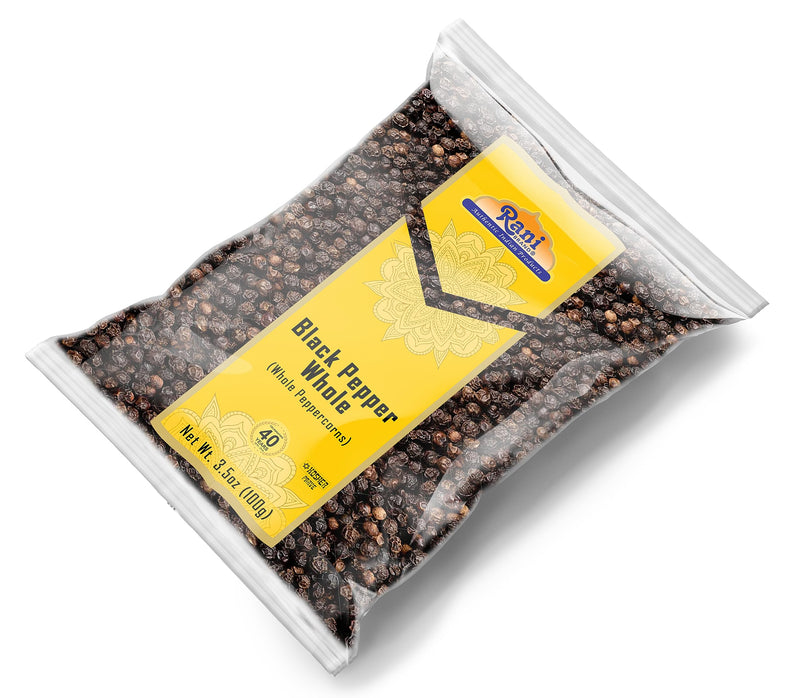 Rani Black Pepper Whole (Peppercorns), Premium Bold Tellicherry Quality 3.5oz (100g) ~ All Natural | Gluten Friendly | Non-GMO | Kosher | Product of Vietnam | Perfect size for Grinders!