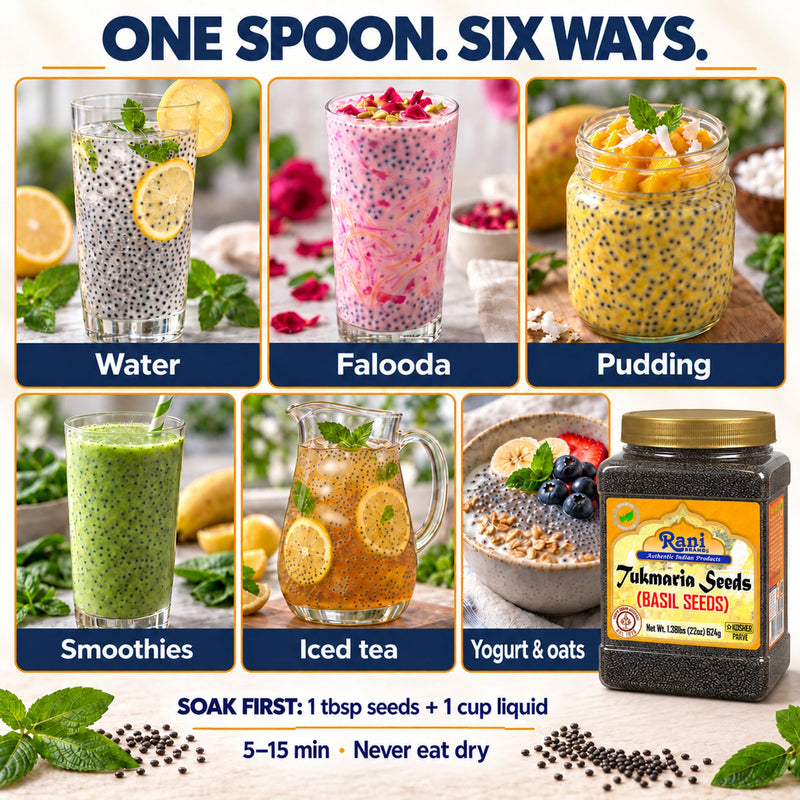 Rani Basil Seeds (Edible Tukmaria, Sabja) 22 oz Jar, 15 g Fiber per Serving
