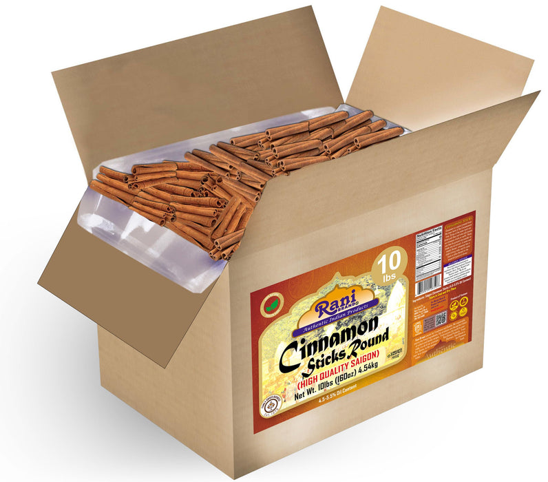 Rani Cinnamon Sticks 160oz (10lbs) 4.54kg Bulk Box - 875-1000 Sticks - Strong Aroma, Perfect for Baking, Cooking & Beverages | 3+ Inches Length - Cassia Saigon Cinnamon from Vietnam | Kosher