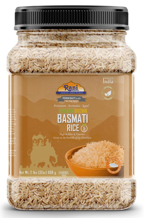 Rani Brown Basmati Rice Extra Long Aged 32oz (2lbs) 908g PET Jar ~ All Natural | Gluten Friendly | Vegan | Indian Origin | Kosher | Export Quality