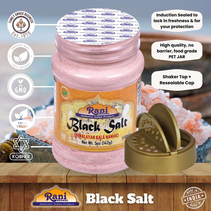 Rani Black Salt Powder (Kala Namak) Mineral 5oz (142g) PET Jar ~ Unrefined, Pure and Natural | Vegan | Gluten Friendly | NON-GMO | Kosher | Indian Origin | Perfect for Tofu Scramble