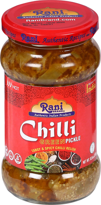Rani Green Chilli Pickle Hot (Achar, Spicy Indian Relish) 10.5oz (300g)  ~ Glass Jar, Natural | Vegan | Gluten Free | NON-GMO | Kosher | No Colors
