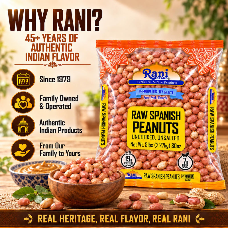 Rani Raw Spanish Peanuts 100% Natural with Skin (uncooked, unsalted) 80oz (5lbs) 2.27kg Bulk ~ Vegan | Gluten Friendly | Fresh Product of USA | Kosher | Red-brown Skin