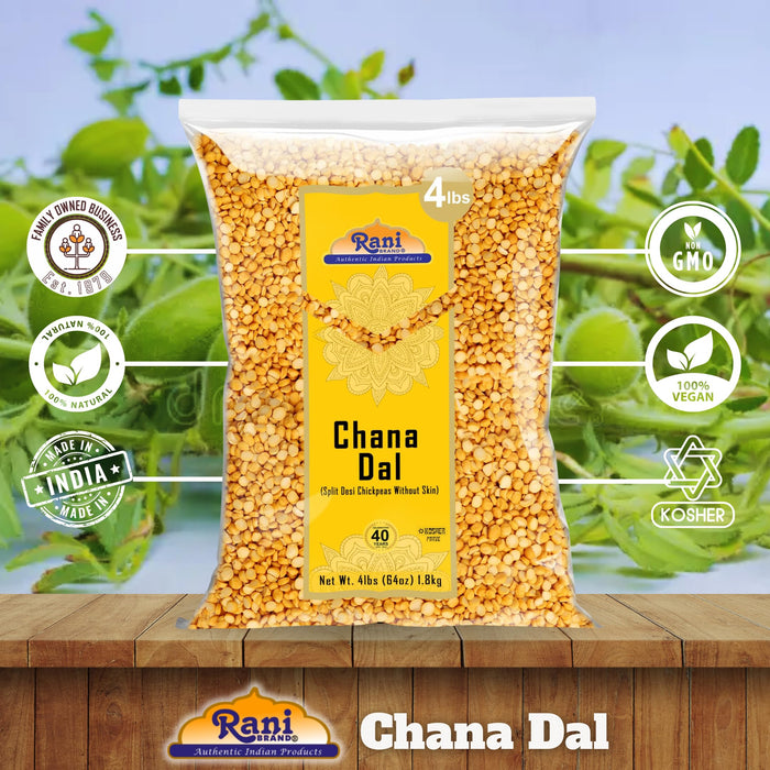 Rani Chana Dal (Split Desi Chickpeas without skin) 64oz (4lbs) 1.81kg ~ All Natural | Gluten Friendly | NON-GMO | Kosher | Vegan | Indian Origin