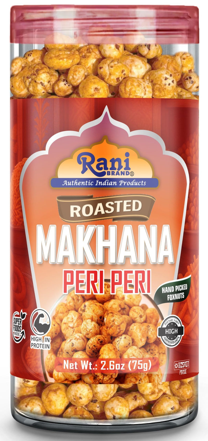 Roasted Makhana 4 in 1 Combo Set, Salt & Pepper, Peri Peri, Tandoori, (2in1) Pudina & Peri-Peri - 2.6oz (75g) Pack of 4 - Rani Brand Authentic Indian Products