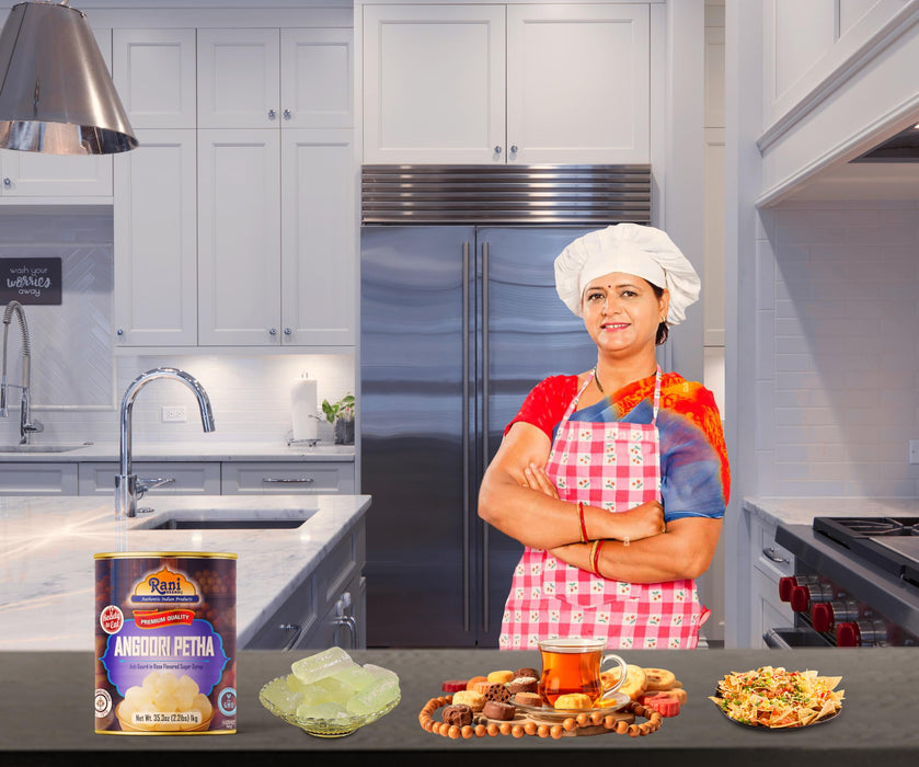 Rani Angoori Petha (Ash Gourd In Rose Flavored Sugar Syrup) 35.3oz (2.2lbs) 1kg, Approximately 14 pieces, Easy Open Lid ~ Ready to eat | Gluten Free | Non-GMO | Kosher | Indian Origin