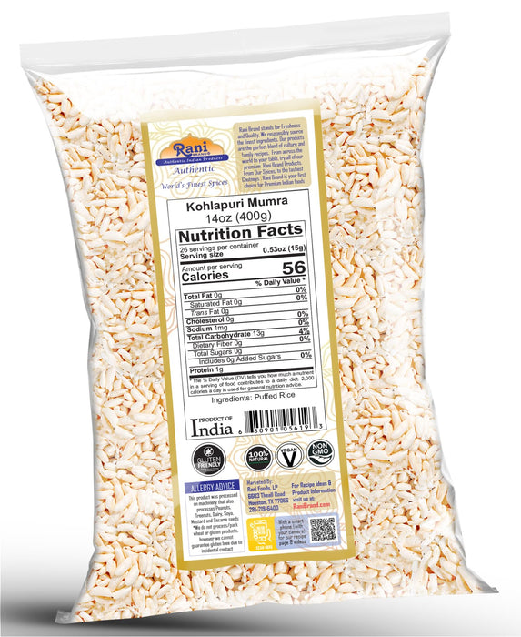 Rani Kohlapuri Mamra (Puffed Rice) 14oz (400g) ~ All Natural, Indian Origin | No Color | Gluten Friendly | Vegan | NON-GMO | Kosher | No Salt or fillers