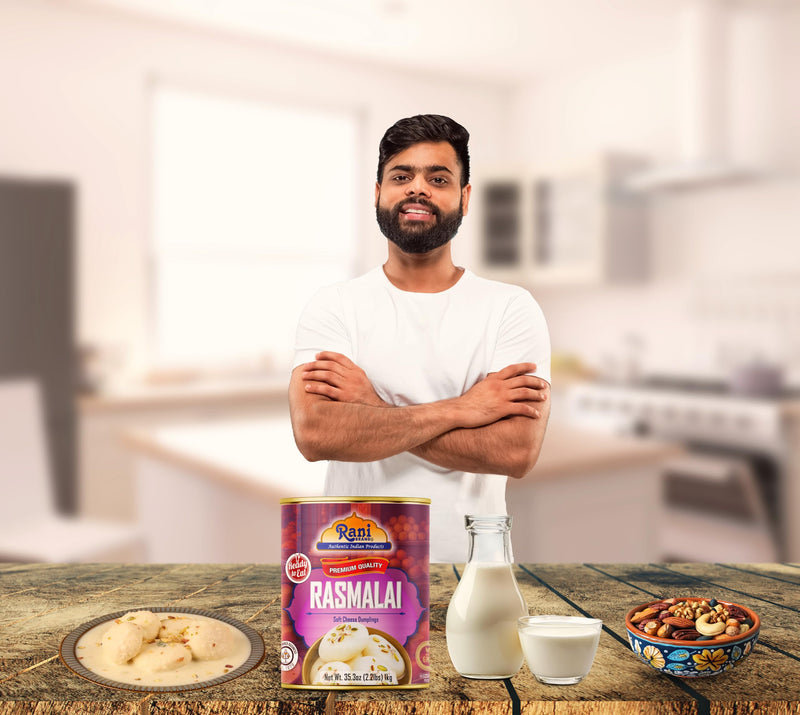 Rani Rasmalai (Soft Cheese Dumplings) 35.3oz (2.2lbs) 1kg Pack of 18, Approximately 14 pieces, Easy Open Lid ~ Ready to eat | Gluten Free | Non-GMO | Kosher | Indian Origin