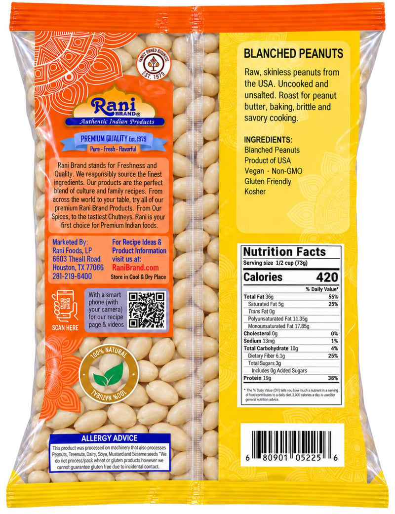 Rani Peanuts Skinless (Blanched, Uncooked) 14oz (400g) ~ All Natural | Vegan | Gluten Friendly | Kosher | Fresh Product of USA ~ Spanish Grade Groundnuts