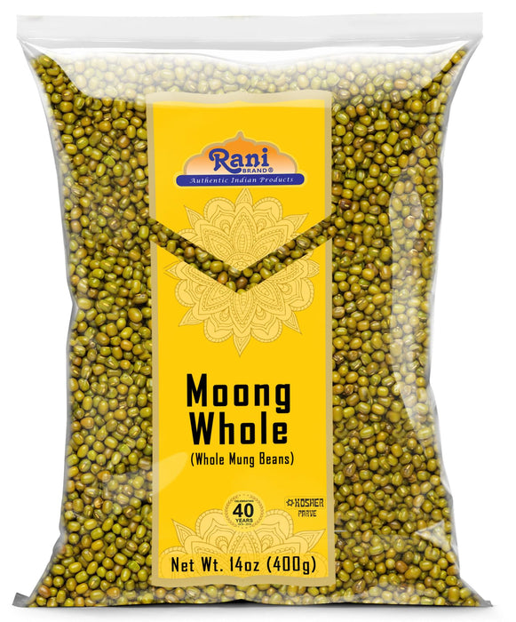 Rani Moong Whole (Ideal for cooking & sprouting, Whole Mung Beans with skin) Lentils Indian 14oz (400g) ~ All Natural | Gluten Friendly | Non-GMO | Kosher | Vegan | Indian Origin