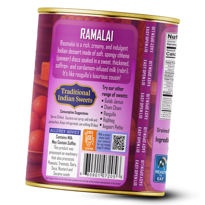 Rani Rasmalai (Soft Cheese Dumplings) 35.3oz (2.2lbs) 1kg, Pack of 6, Approximately 14 pieces, Easy Open Lid ~ Ready to eat | Gluten Friendly | Vegan | Non-GMO | Kosher | Indian Origin